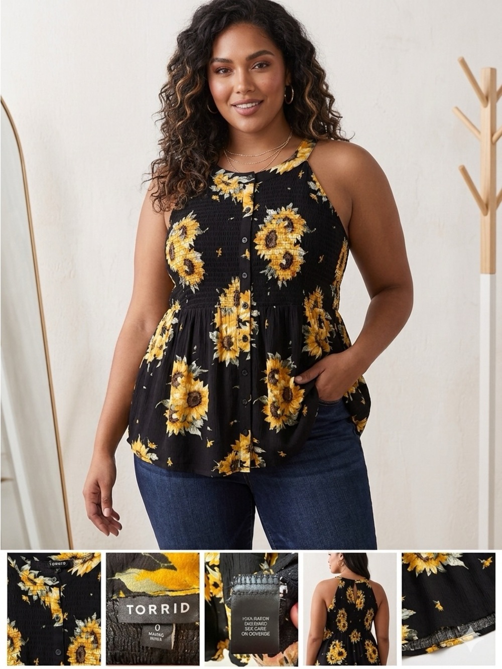 torrid Black Sunflower Button-Front Tank
